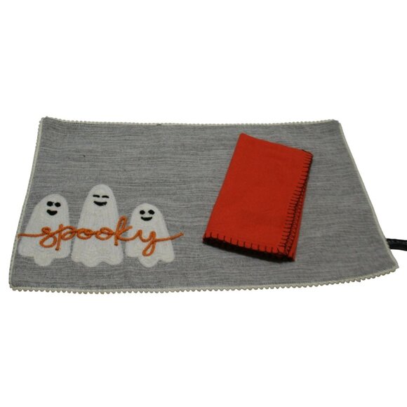Max Studio Halloween Ghost Spooky Placemats & Orange & Black Napkins Set of 4 - Picture 1 of 9